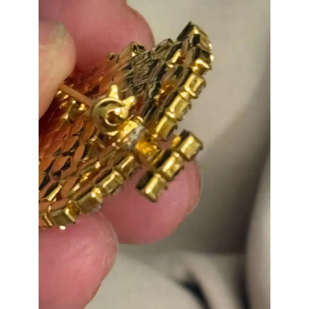 Vintage Rhinestone Christmas Tree Brooch Gold Tone 2”
